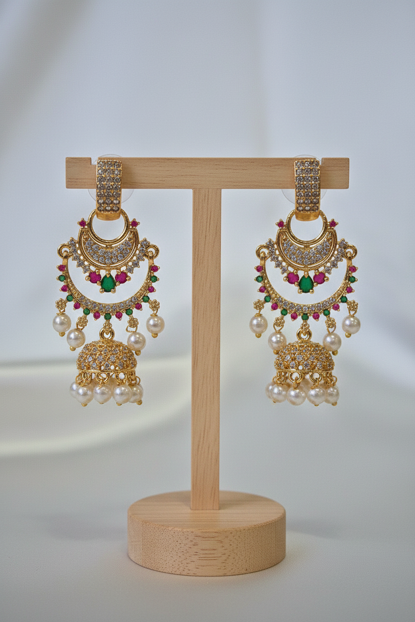 CZ Chandbali Jhumka on T-bar stand