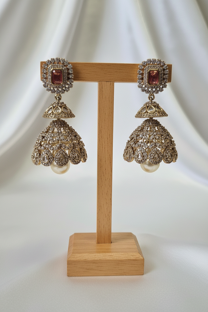 CZ Diamond Jhumkas - On Stand