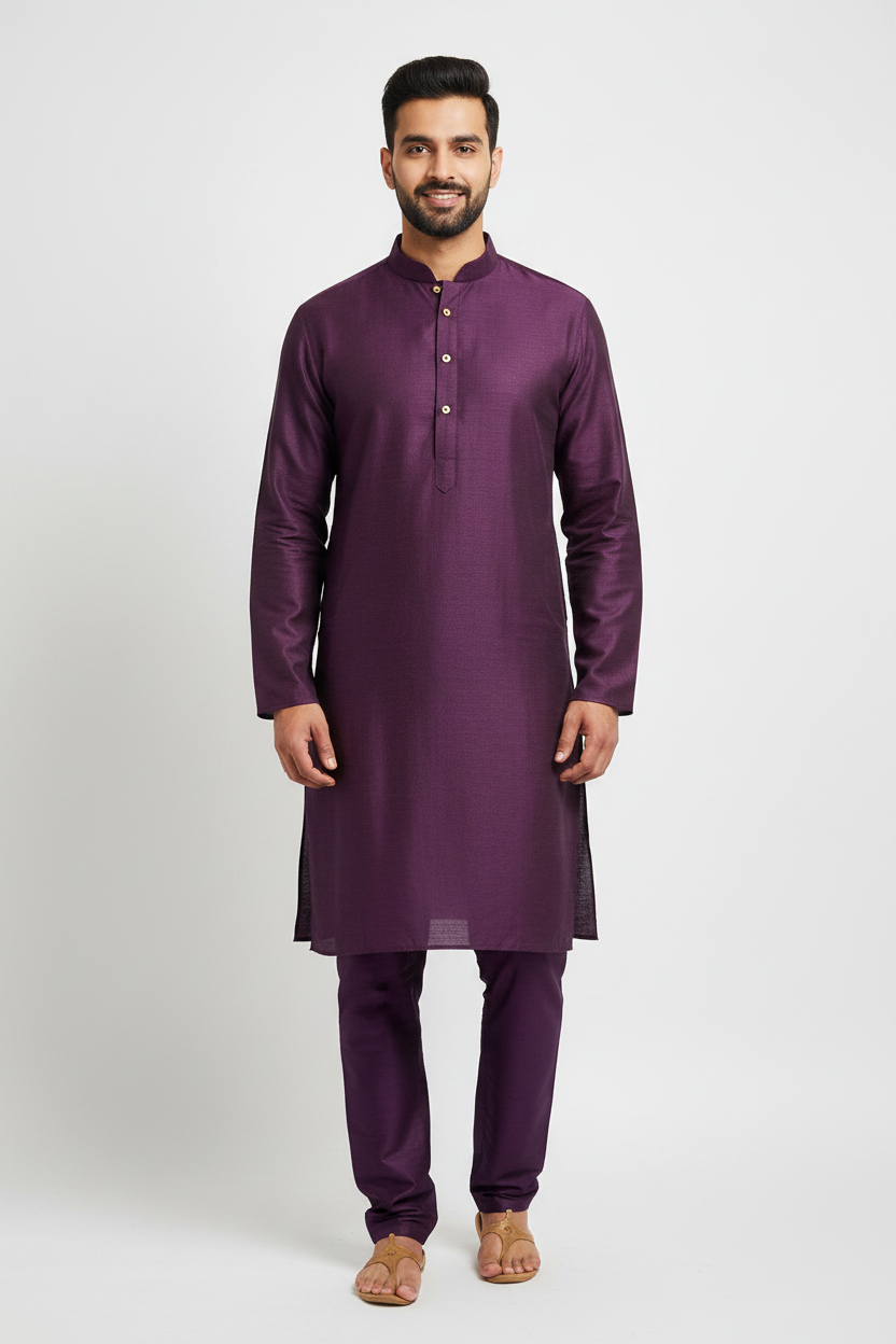 Deep Purple Self Colour Kurta Pyjama