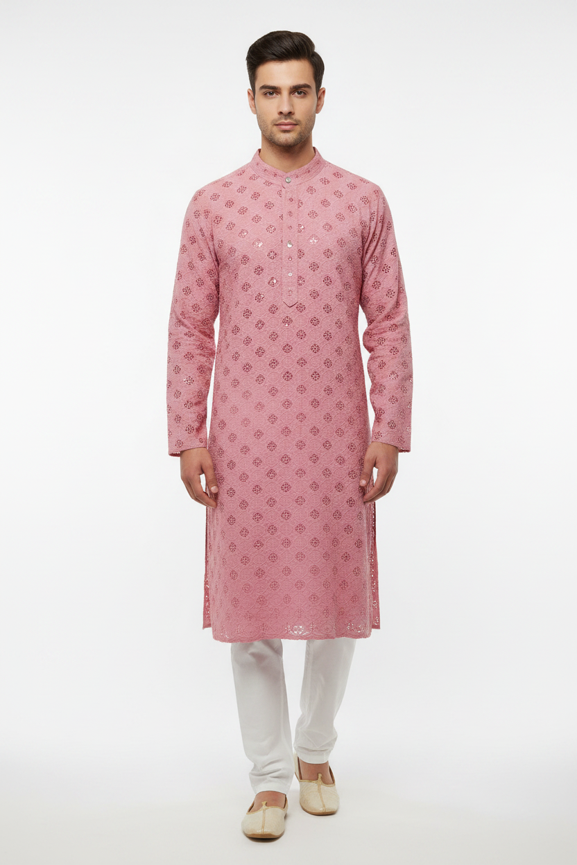 Dusty Rose Pink Chikankari Kurta