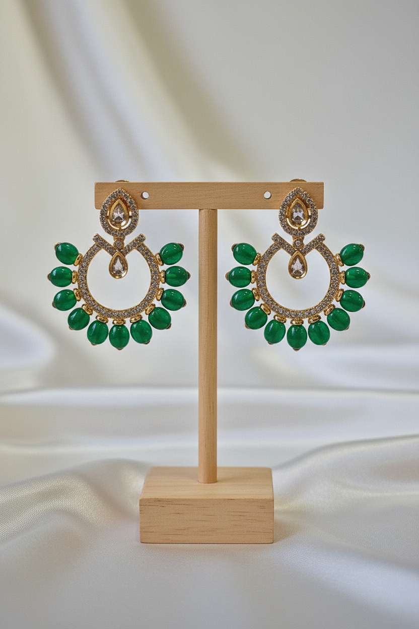 Emerald Chandbali on T-bar stand