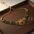 Emerald Lakshmi Necklace with Stud Earrings
