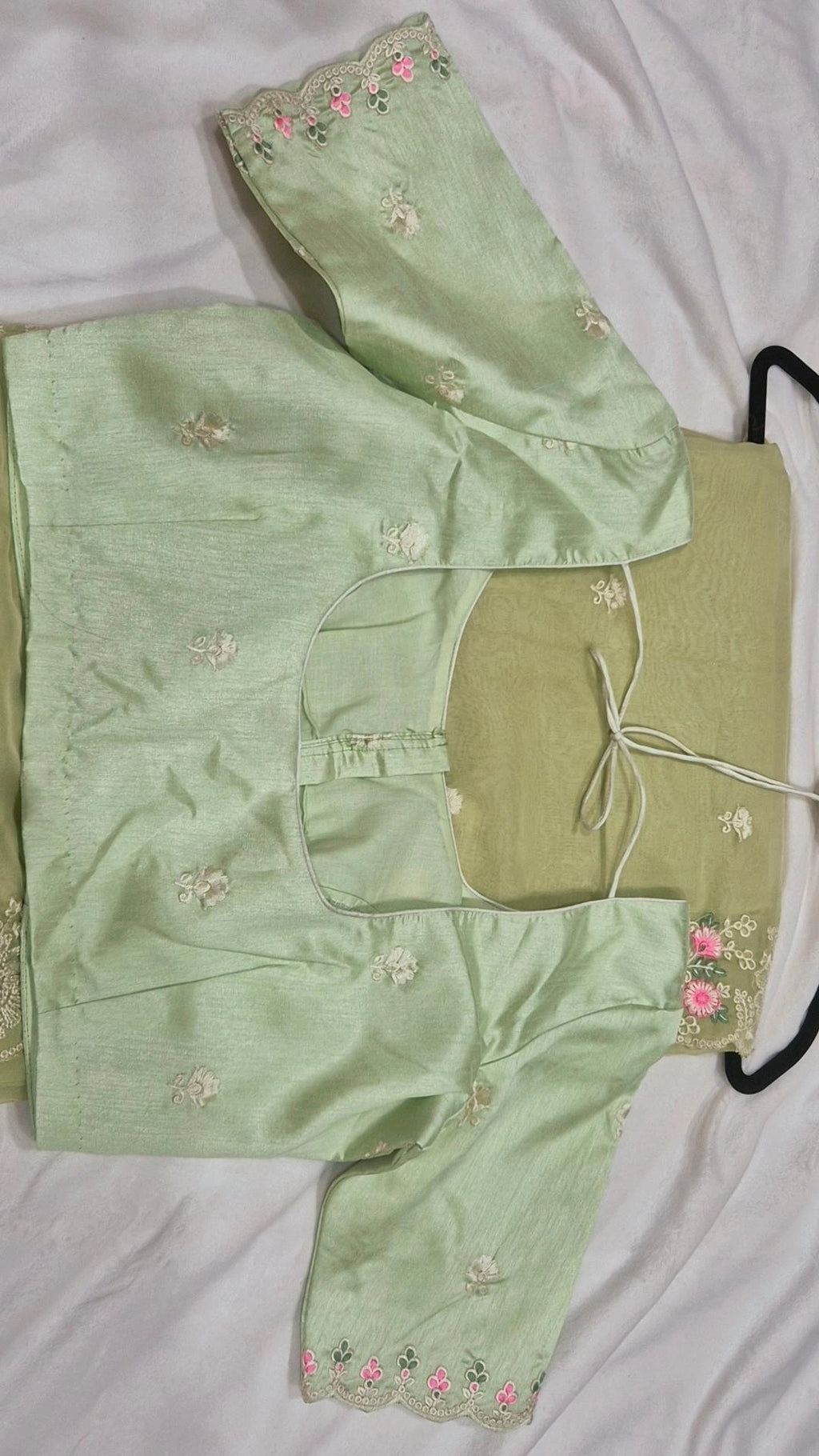 Mint Green Organza Saree with Embroidered Silk Blouse