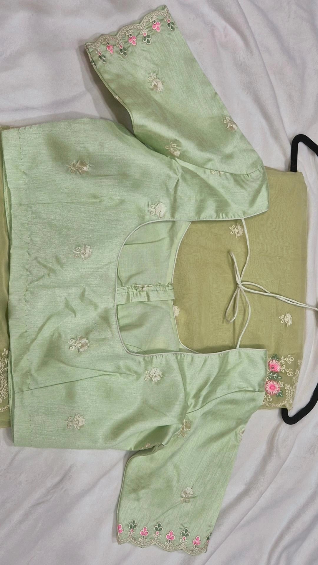 Mint Green Organza Saree with Embroidered Silk Blouse