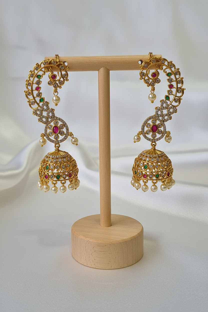 Filigree Ear Cuff Jhumka on T-bar stand