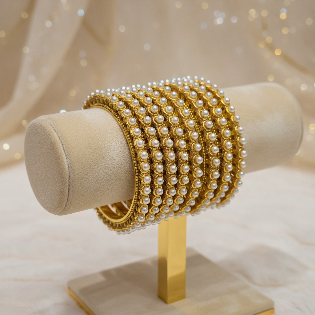 Gold Pearl Bangles Display