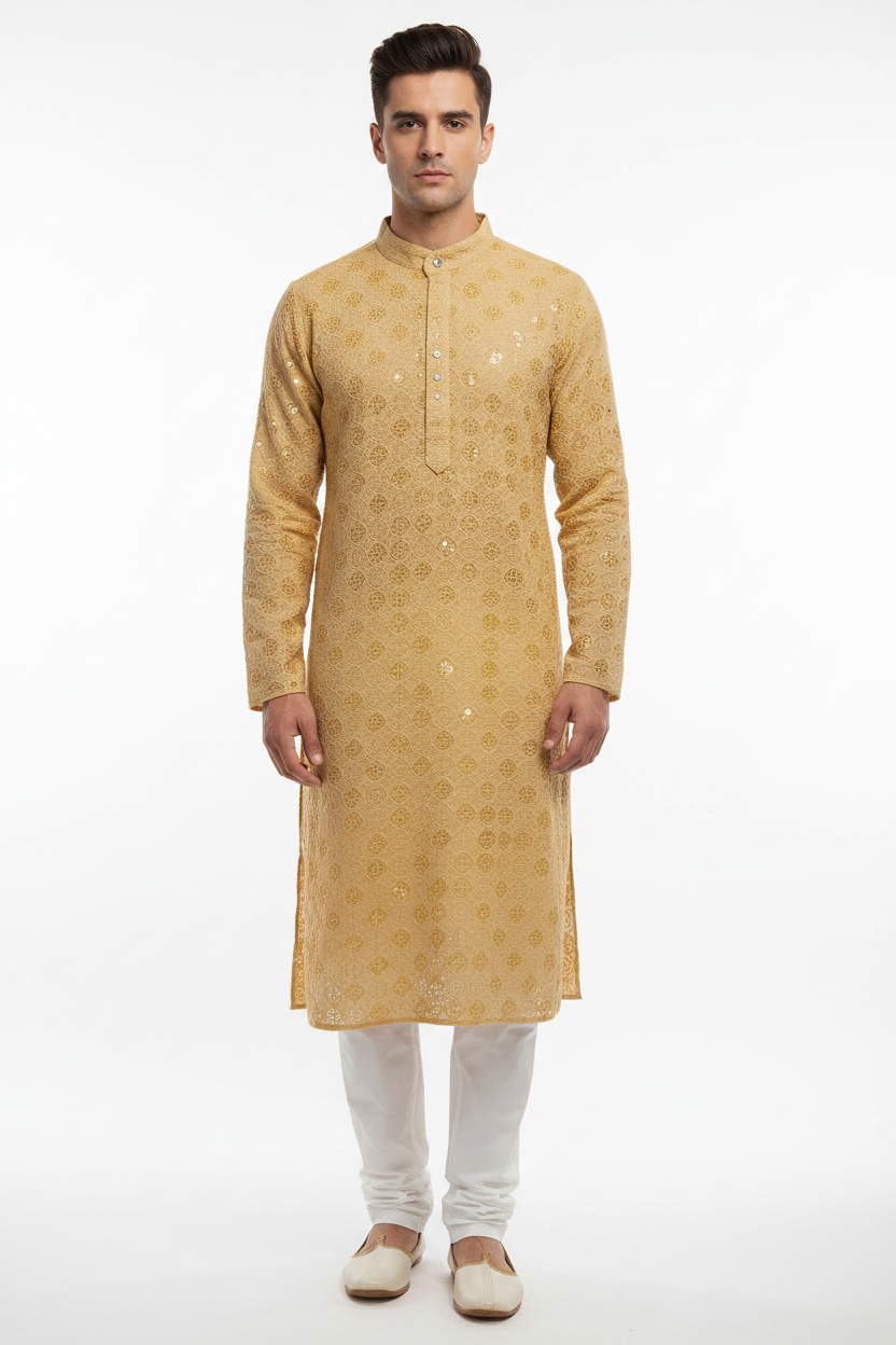 Golden Mustard Chikankari Kurta