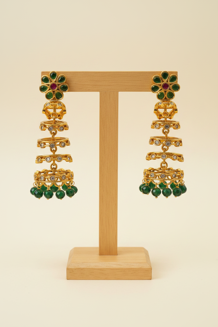 Green Ruby Jhumka on T-bar stand
