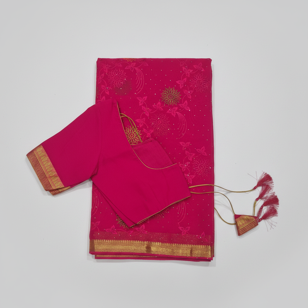 Hot Pink Shell Motif Saree