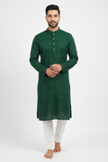 Men's Bottle Green Chikankari Kurta Pyjama Set