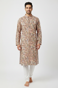 Men's Wavy Abstract Digital Print Kurta Pyjama Set with white pyjama