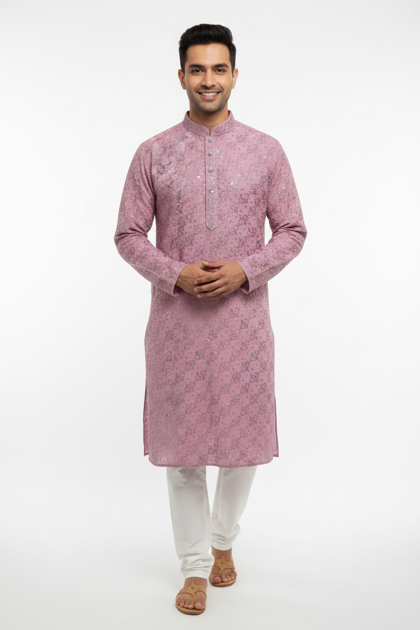 Men's Lilac Mauve XO Chikankari Kurta Pyjama Set