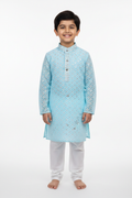 Boys Sky Blue Chikankari Kurta Pyjama Set