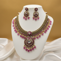 Ruby Pink Polki Necklace Set - Display