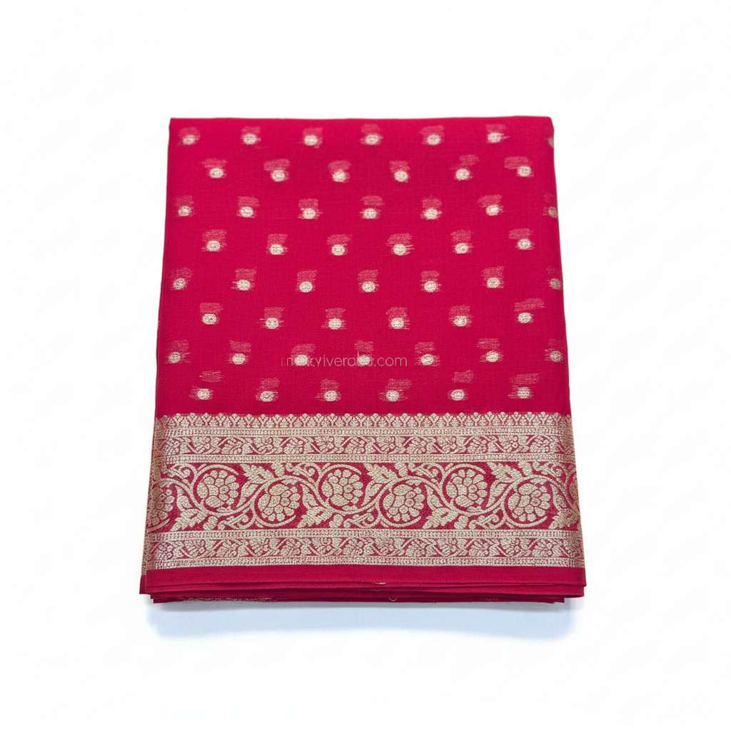Hot Pink Viscose Georgette Saree - White Background