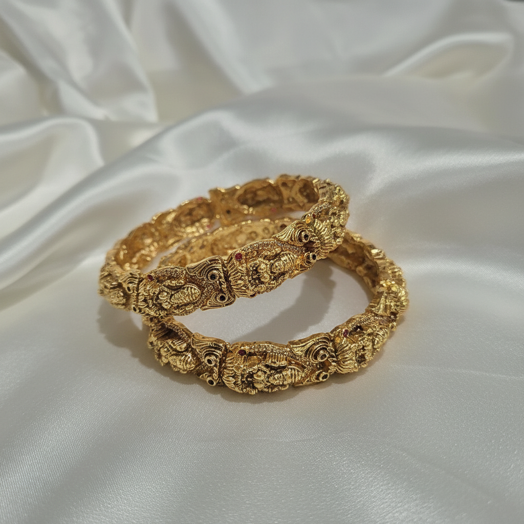 Nakshi Lakshmi Kada Bangle Set - 1:1 white satin