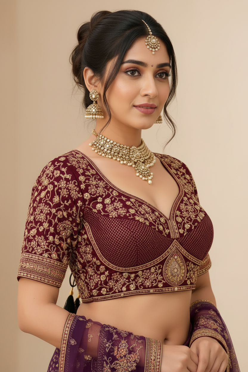 Premium Heavy Embroidered Blouse Maroon
