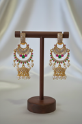 Gold CZ Bar Chandbali Jhumka - dark brown stand