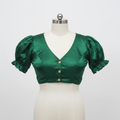 Puff Sleeve Silk Blouse - Green