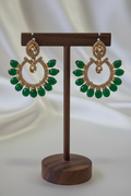 Gold Emerald Chandbali - dark brown stand