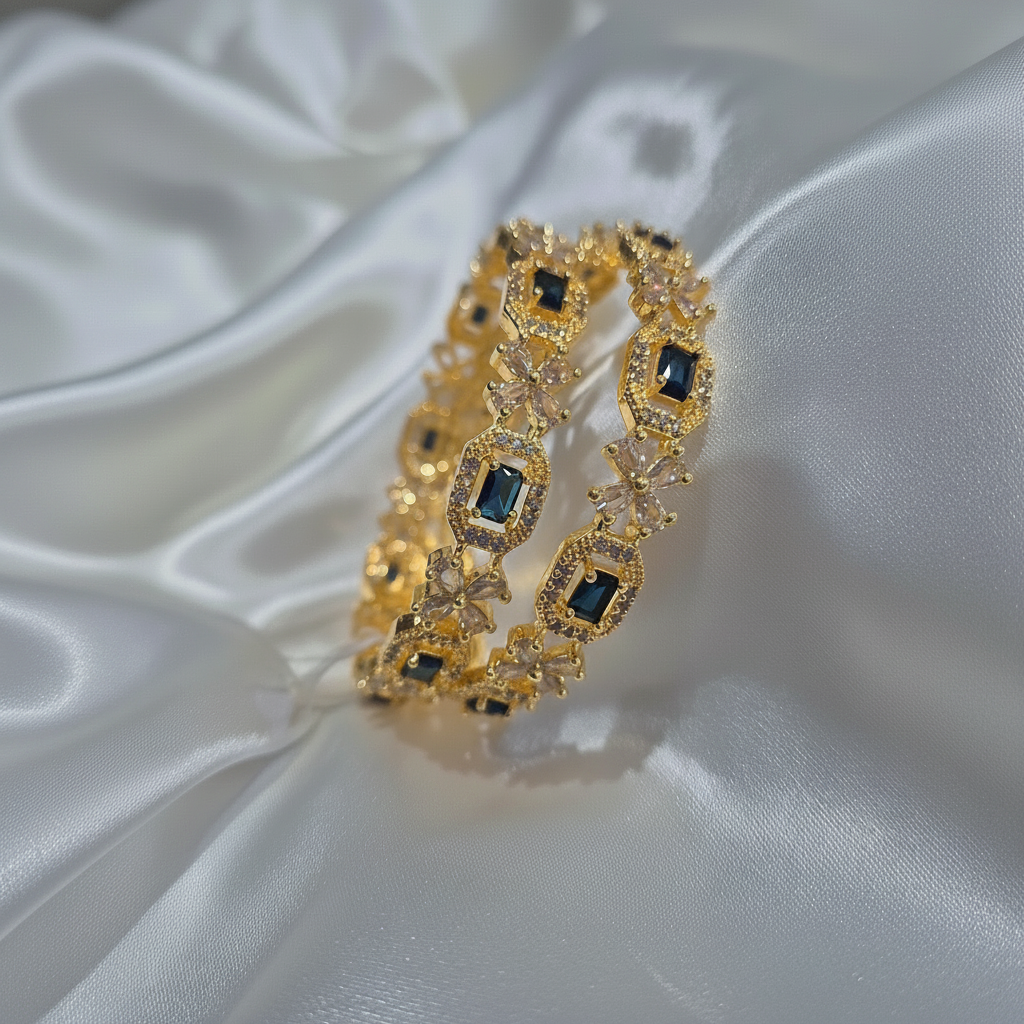 CZ Stone Bangle Set Navy Blue - 1:1 white satin