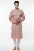 Men's Peach Multicolour Chikankari Kurta Pyjama Set