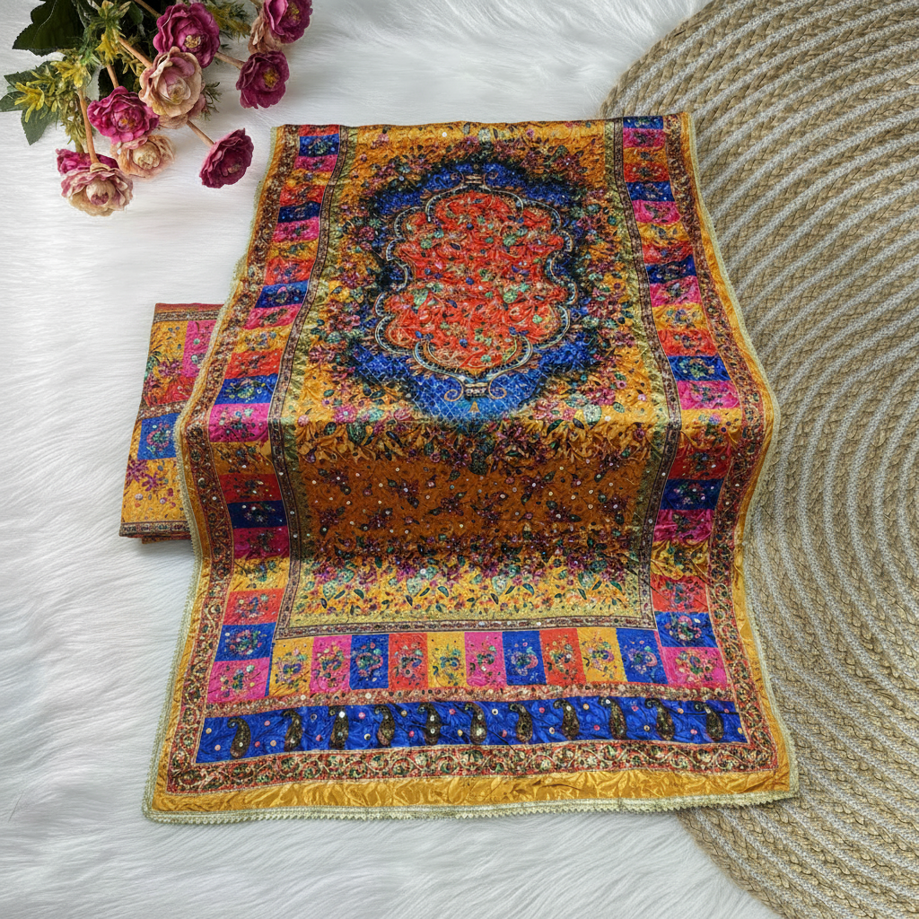 Pakistani Real Mirror Work Dupatta - Multicolour Fancy styled
