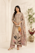 Floral Printed Suit Set Taupe - model shot