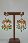 Gold Peacock Earrings - dark brown stand