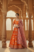Golden Khadi Lehenga Set Orange - palace editorial shot