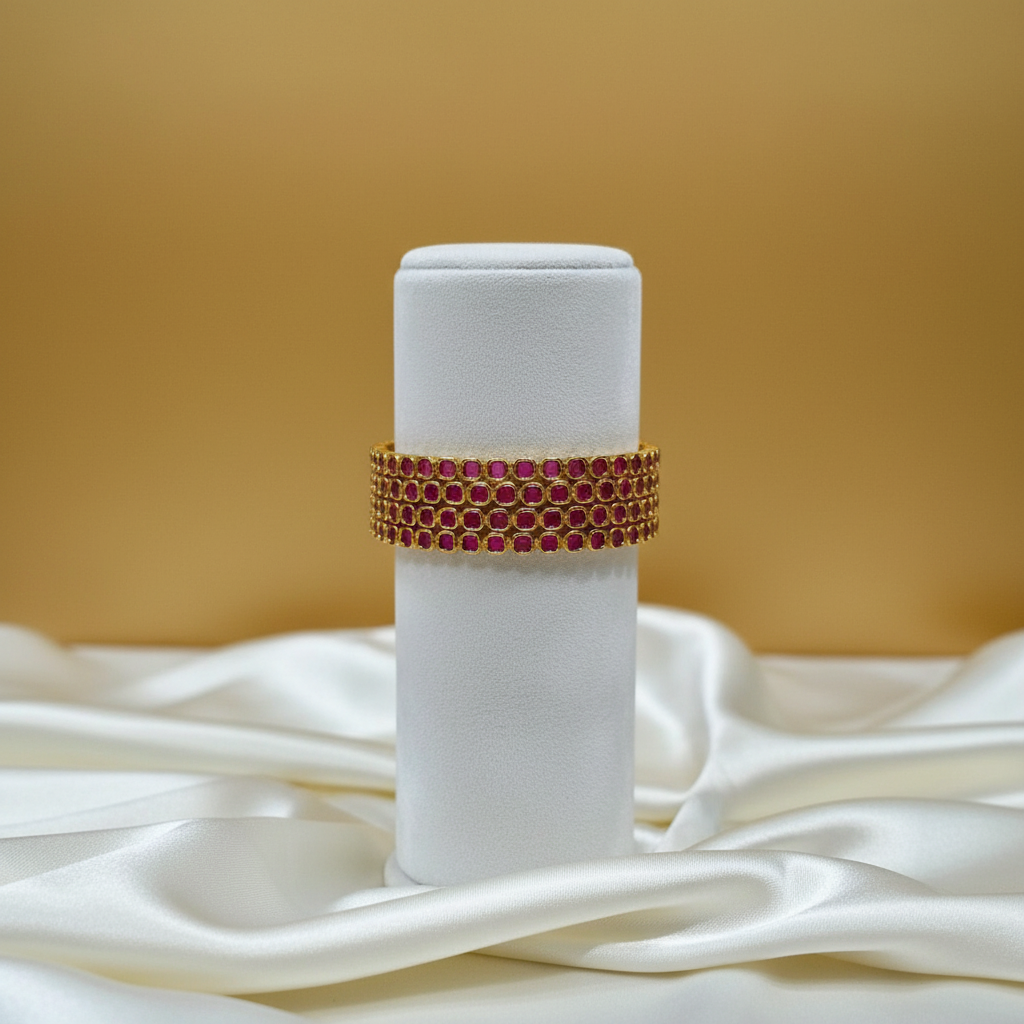 Ruby Square Stone Bangles Set of 4 - Display