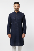 Men's Navy Blue Chikankari Kurta Pyjama Set