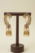 Gold CZ Ear Cuff Jhumka - dark brown stand