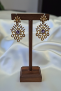 Gold Purple Amethyst CZ Chandelier - dark brown stand