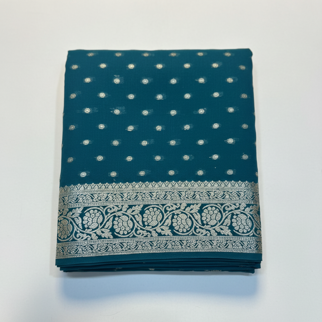 Teal Viscose Georgette Saree - White Background