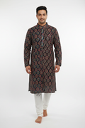 Men's Black Multicolour Chikankari Kurta Pyjama Set