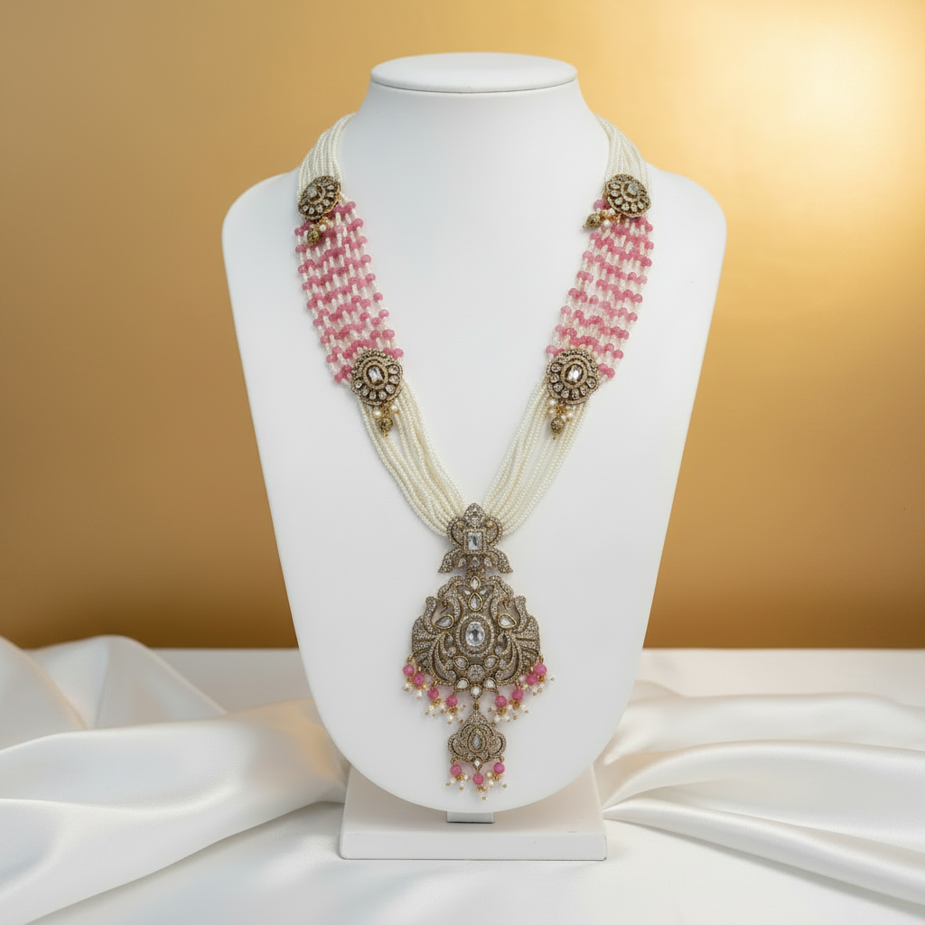 Pearl Pink Bead Necklace - Square Display