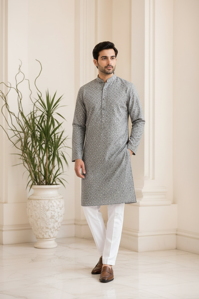 Premium Men's Kurta Gray - model shot