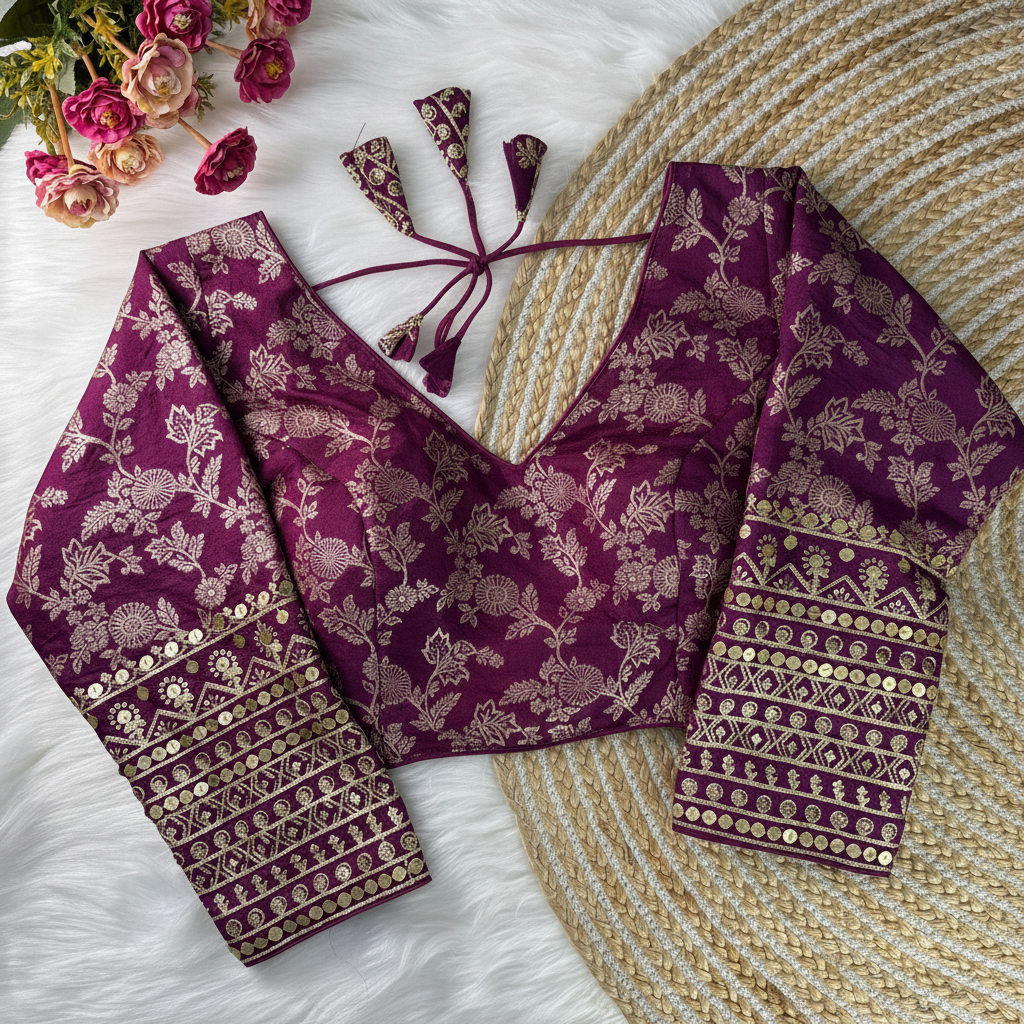 Wine Banarasi Blouse - Display