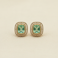 Gold Mint Green CZ Cushion Studs - cream flat lay