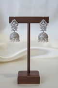 Silver Clear CZ Butterfly Jhumka - dark brown stand