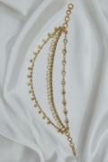 Gold Pearl Multi-Strand Ear Chain on White Satin