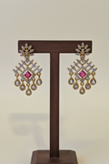Gold Pink Ruby CZ Chandelier - dark brown stand