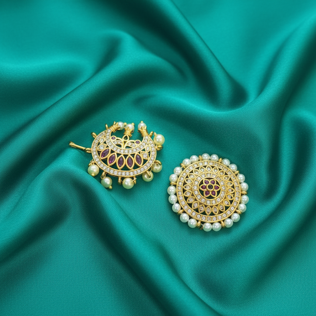 Temple Jewellery Pendant Set on teal satin