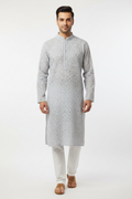 Men's Grey XO Chikankari Kurta Pyjama Set