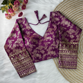 Banarasi Georgette Blouse - Purple flat lay