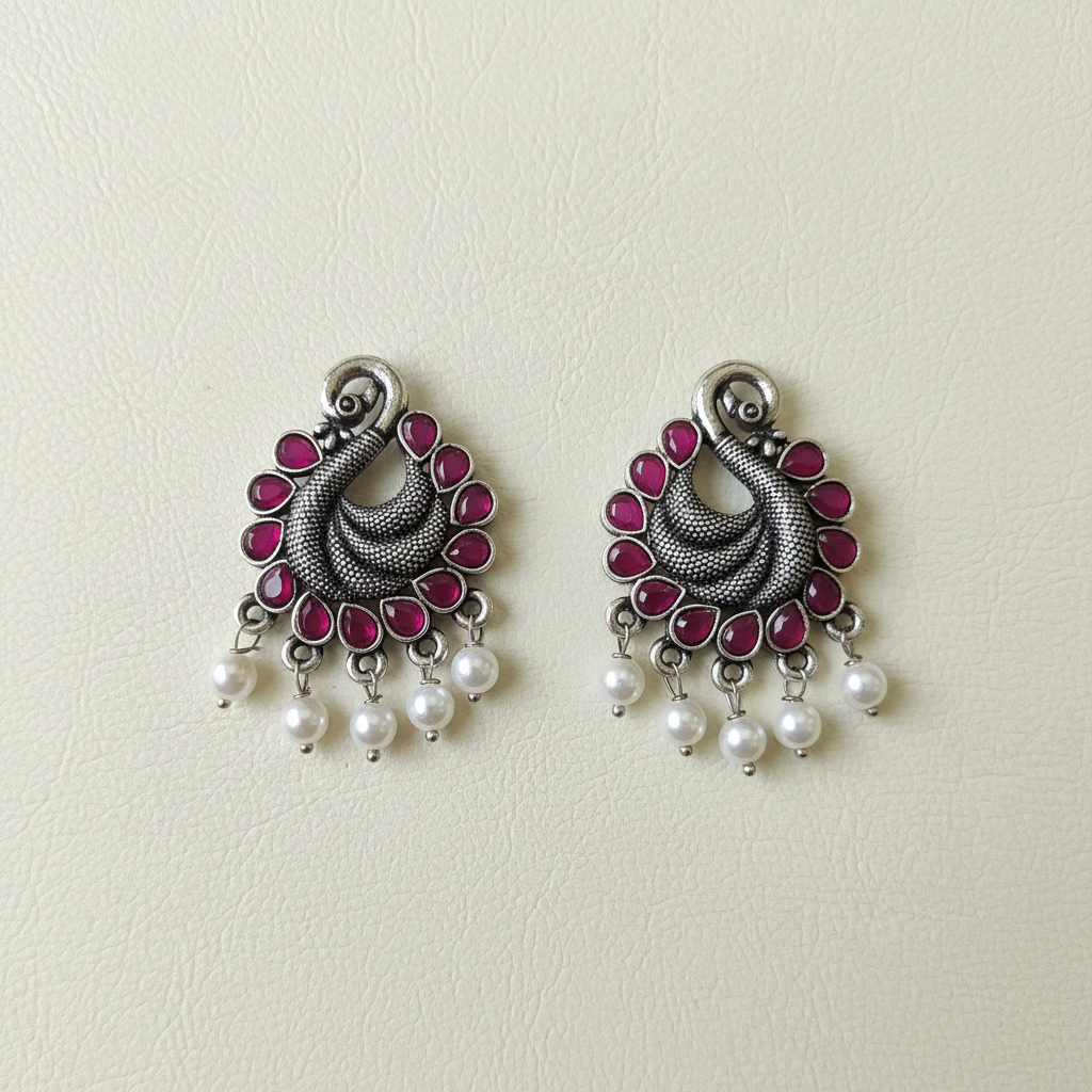 Oxidised Peacock Pink Ruby - cream flat lay