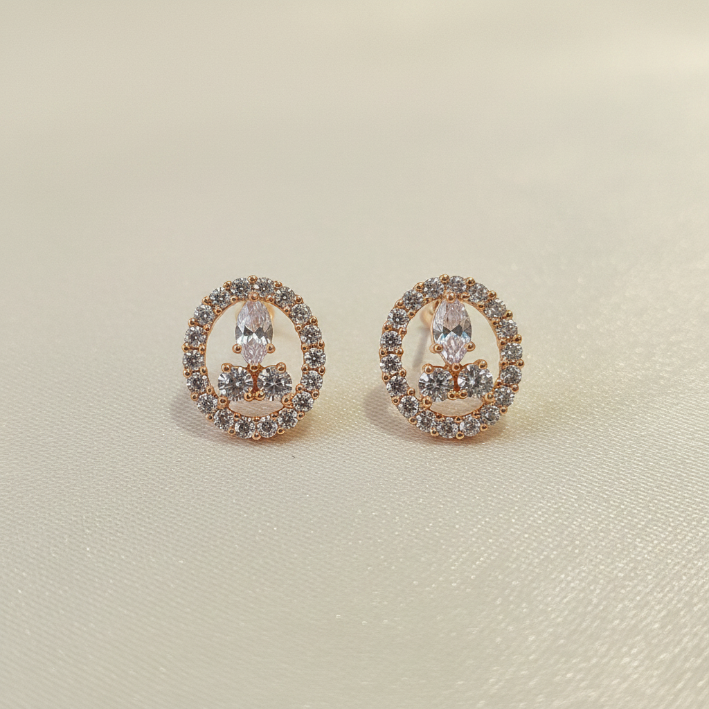 Rose Gold Cluster CZ Studs - cream flat lay