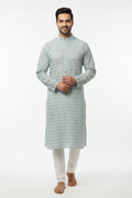 Men's Ice Blue XO Chikankari Kurta Pyjama Set