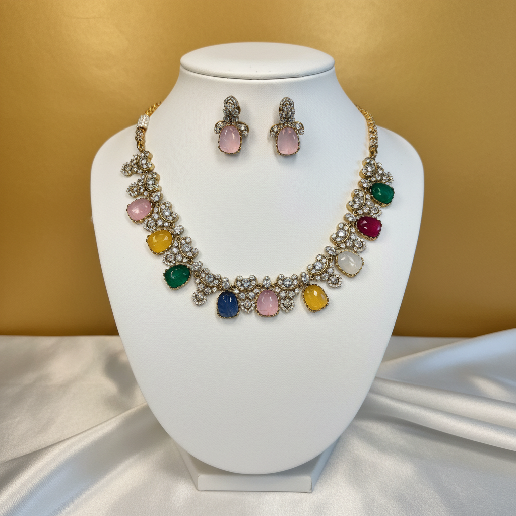 Multicolour Cabochon Necklace Set - Display